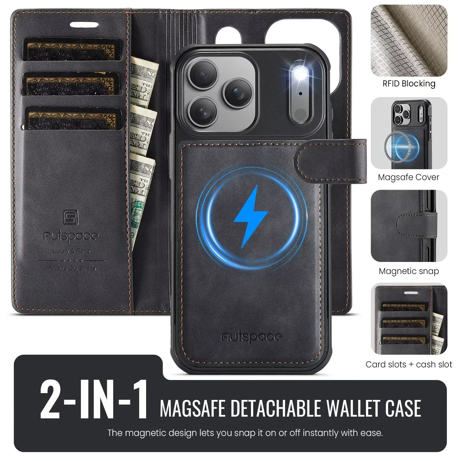محفظة iPhone 17 Pro 5G 2 In1 حافظة جلدية قابلة للفصل لهاتف iPhone Air 17 16 15 14 13 12 Pro Max 16 Plus 16E غطاء هاتف مغناطيسي #4
