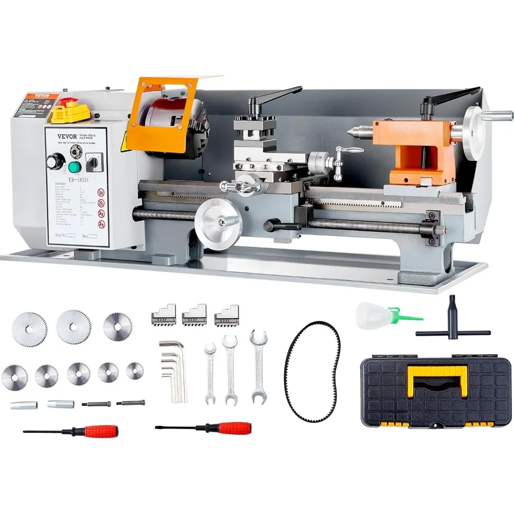 Metal Lathe Machine, 7'' x 13.78'', Precision Benchtop Power Metal Lathe, 0-2200 RPM Continuously Variable Speed, 500W Bru