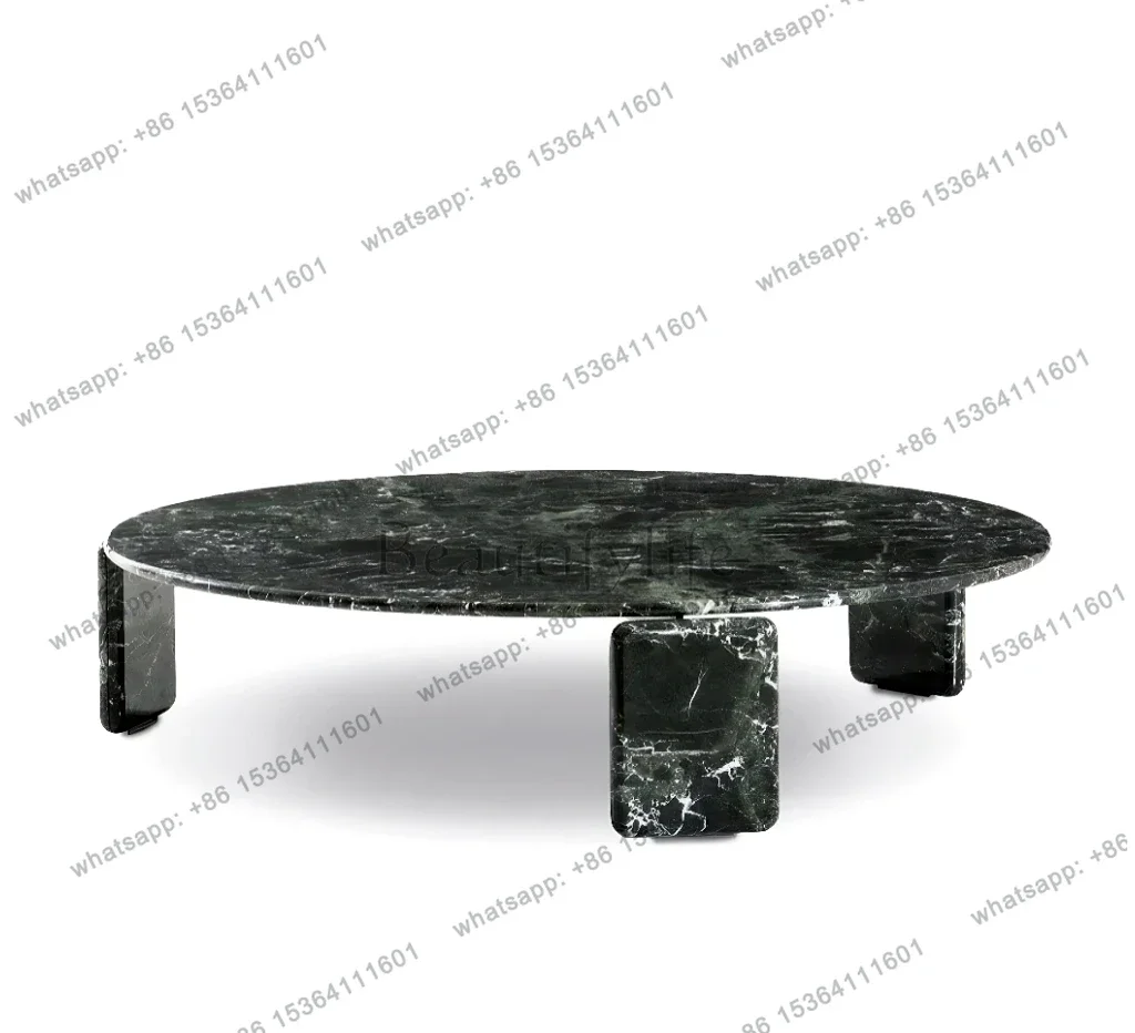

Italian Minimalist Green Marble Coffee Table, Modern Round Narcissus Stone Design, Heat & Scratch Resistant, Customizable