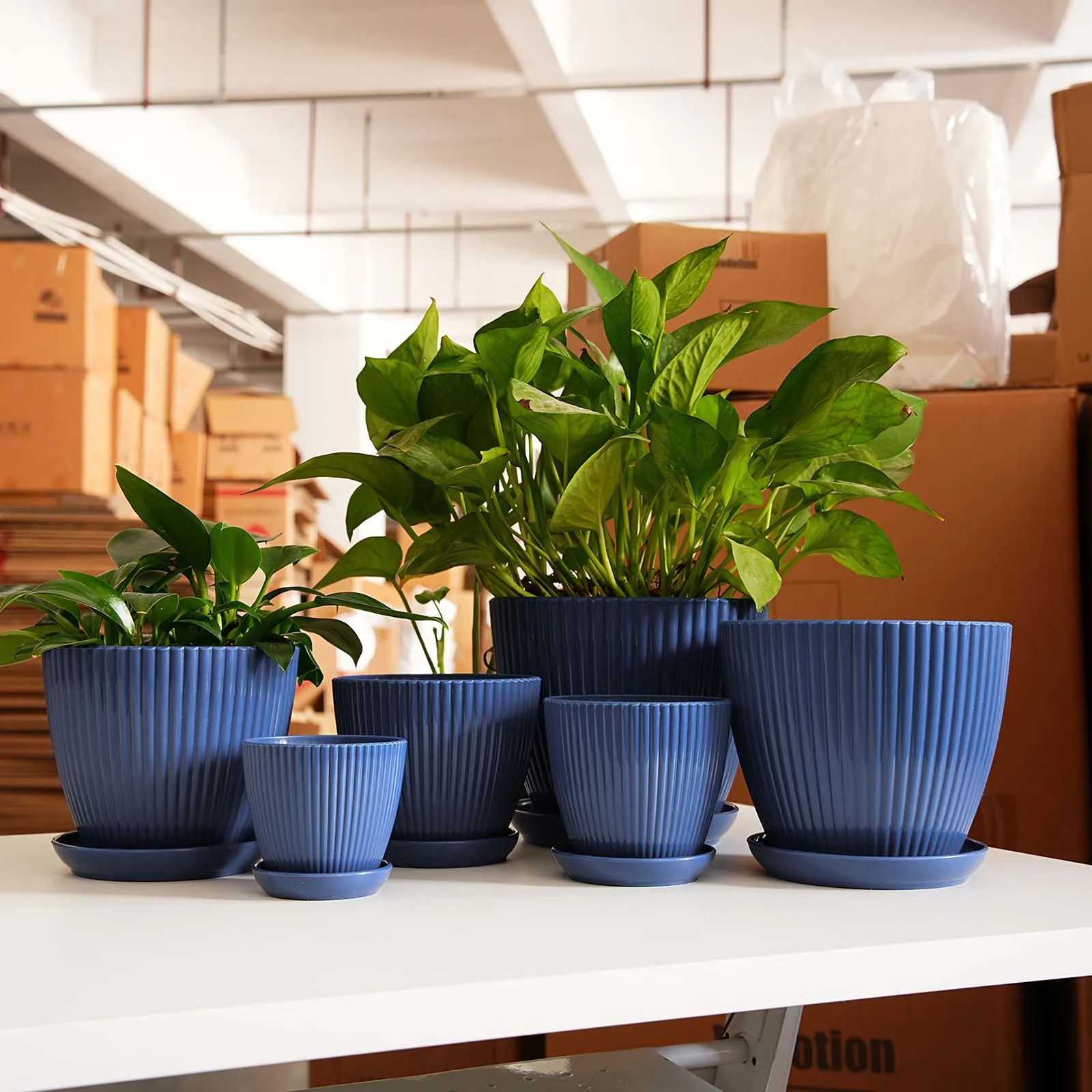 Vertical Striped Plant Pot Thickened Plastic Flower Pot Drainage Saucer Small Garden Planter Outdoor Balcony Plant Container