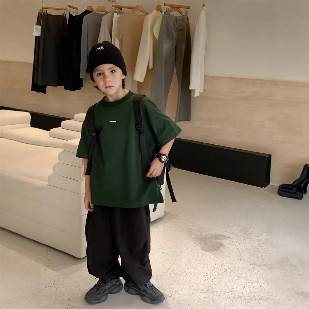 UNITIM Summer Kids Boys T-shirts Muslin Round Collar Children Boys Tees 4-14Yrs Teens Boys Short Sleeves Casual Junior Boy Tops