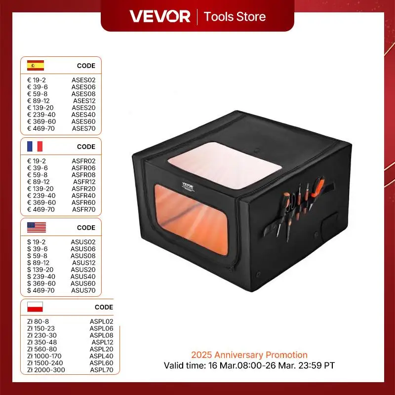 VEVOR Laser Engraver Enclosure 800x800 mm Flame Retardant & Fireproof Protective Cover, Insulates Smoke, Noise & Eye Protection