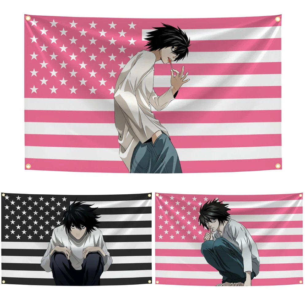 D-Death N-Note American Anime Flag Tapestry Outdoor fanart game L anime Flags Decorative Home Objects Decoration Garage Hanging