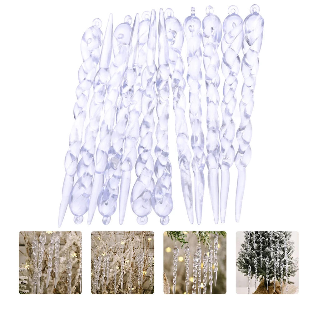 

48Pcs Artificial Icicle Pendants Twisted Design Acrylic Christmas Ornament for Bar School Store Decoration Acrylic Icicle