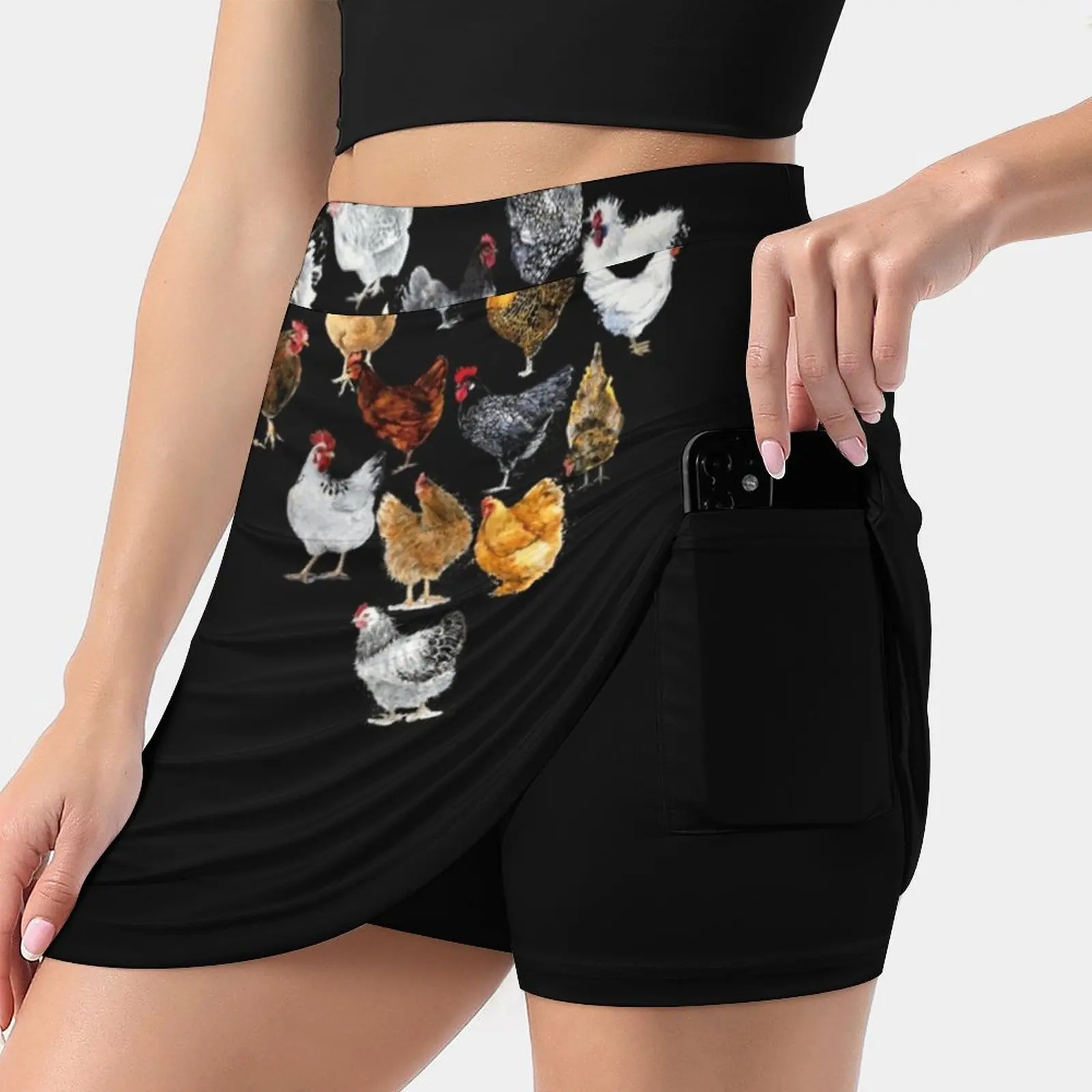 Chicken Breeds Series Tl Women Sports Skirt Tennis Golf Dance Fitness Running Yoga Skirts Chicken Rooster Christmas Xmas