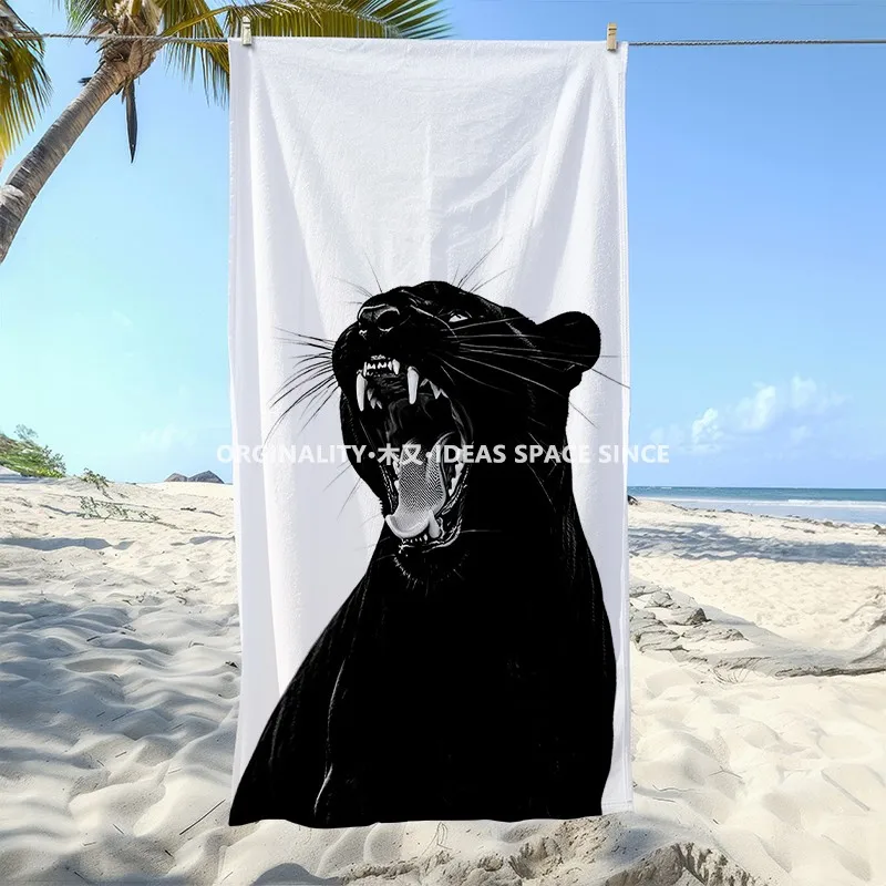 Aggressive Panther Print Beach Towel Patterned Sunscreen And Windproof Suitable For Swimming Pool Camping Travel