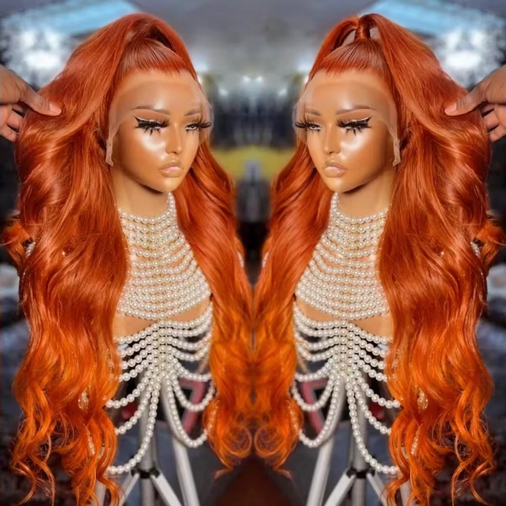 Orange Ginger Lace Front Wig Body Wave Human Hair Brazilian 30 Inch 13x4 13x6 Hd Lace Frontal Orange Colored Wigs For Women