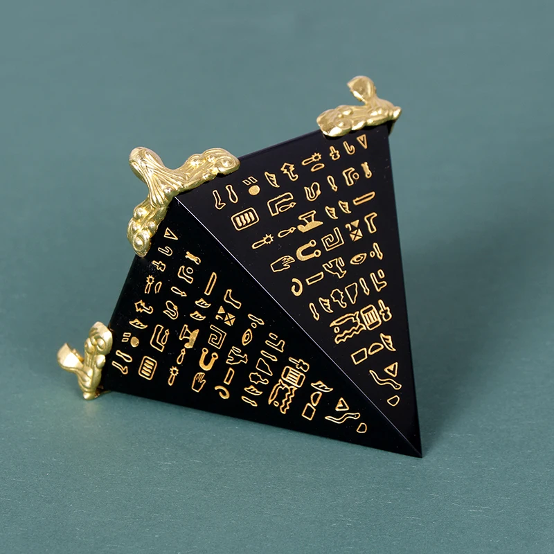 Obsidian Crystal Hieroglyphs Pyramid Feng Shui Yoga Energy Healing Crystal Ornament Paperweight Living Room Home Decoration