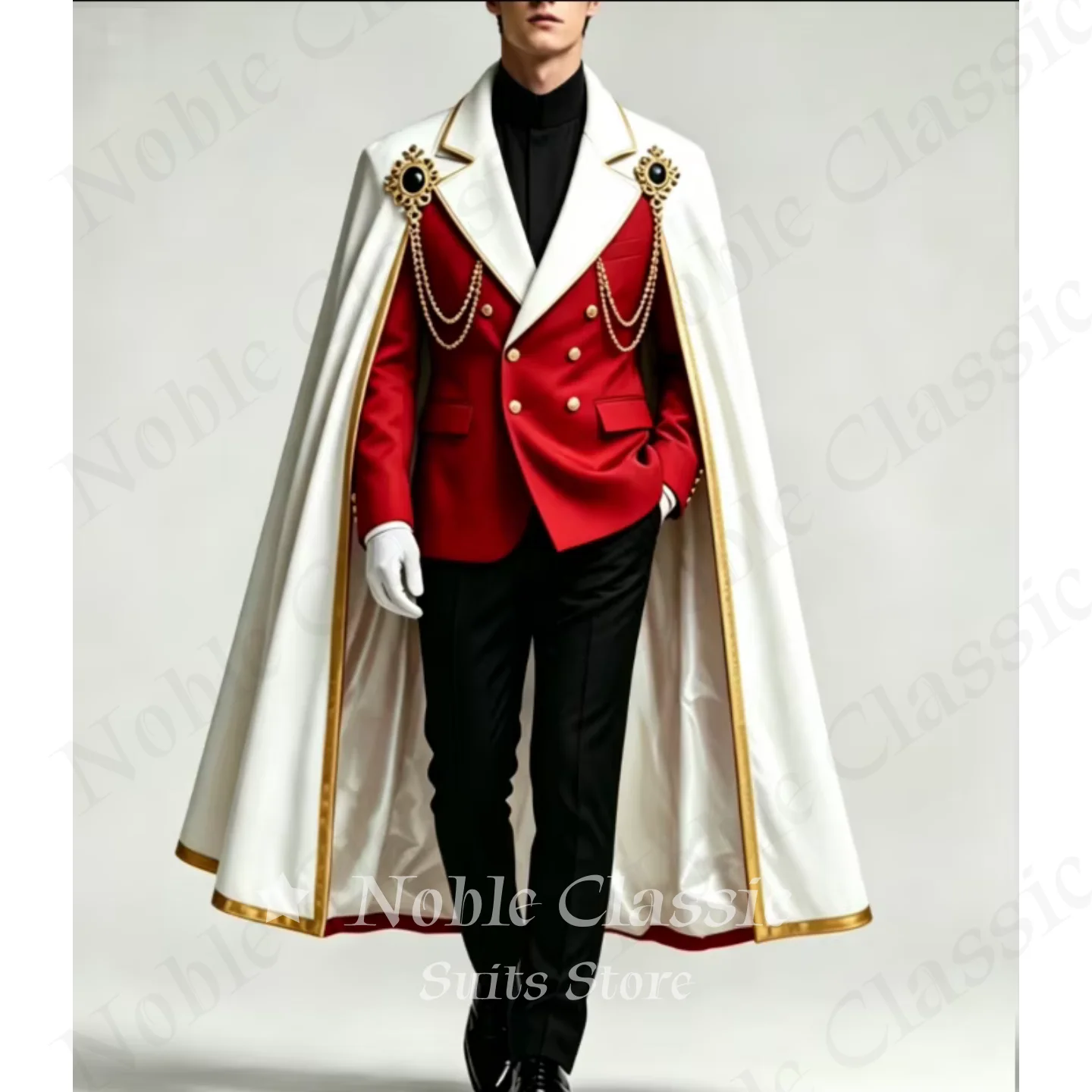 Men Royal Red Double Breasted Tuxedo Jacket No Extra Decorations Slim Fit Contrast Lapel Cosplay Stage Wedding Groom Customized