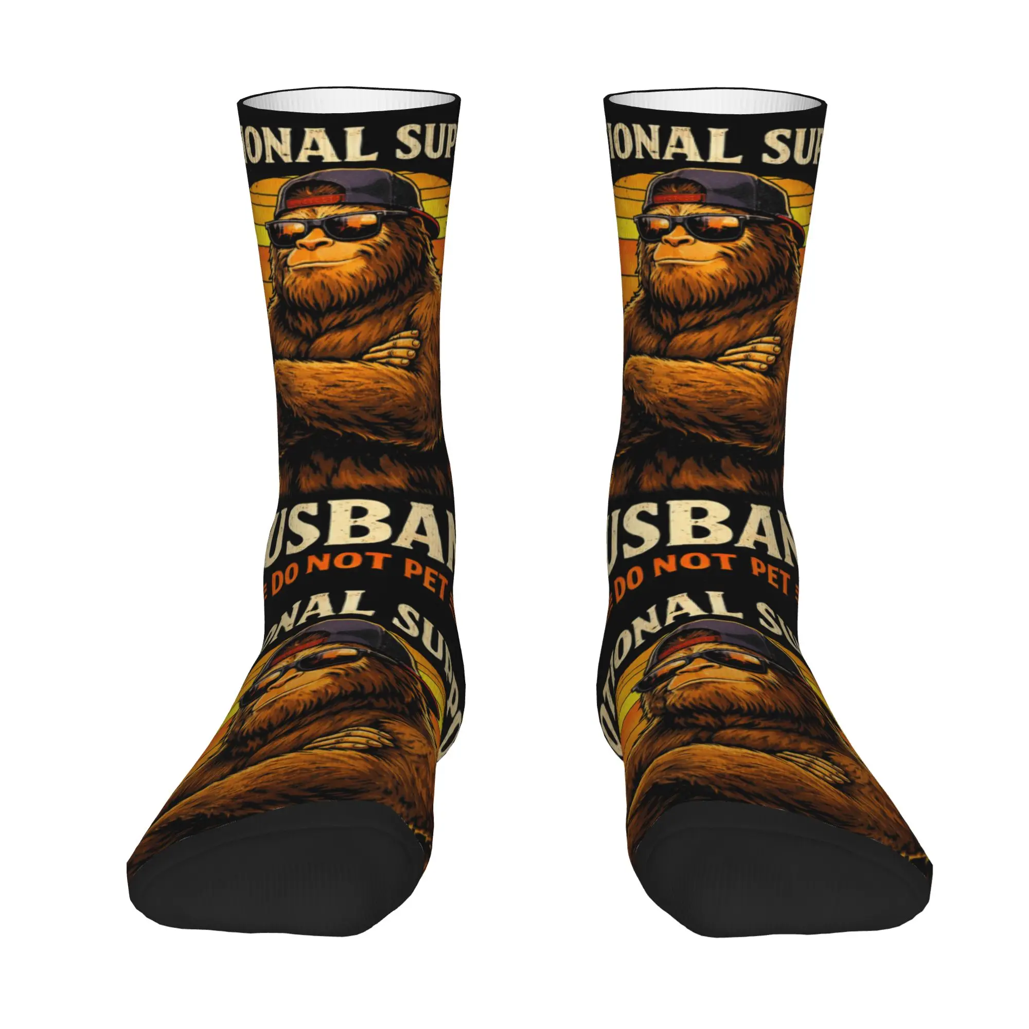 1 Pair Hip Hop Vintage Emotional Support Husband Do Not Pet Funny Bigfoot Crazy Men's Sock Emotional Support Husband Funny Sock