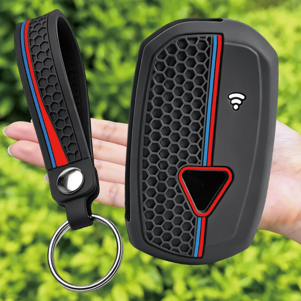For Triumph Speed Triple RS Tiger 1200 Rocket 3 silicone motorcycle key fob cover with finger loop and key ring