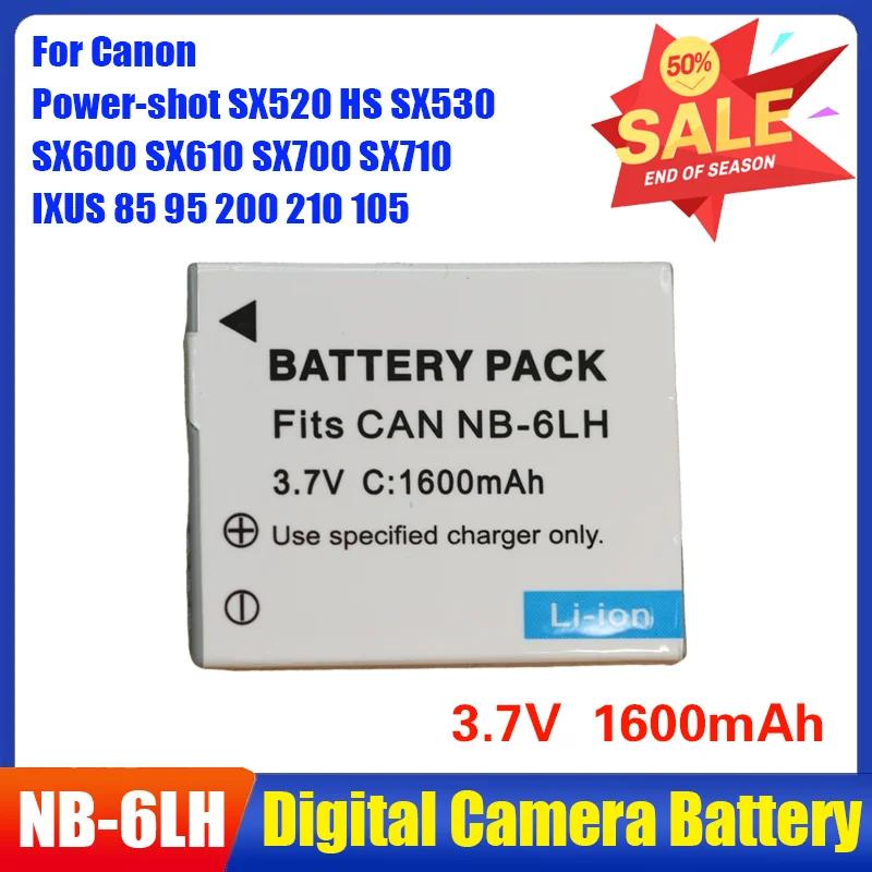 

1600mAh Battery NB 6L NB-6L for Canon Power-shot SX520 HS SX530 SX600 SX610 SX700 SX710 IXUS 85 95 200 210 105 Batteries Charger