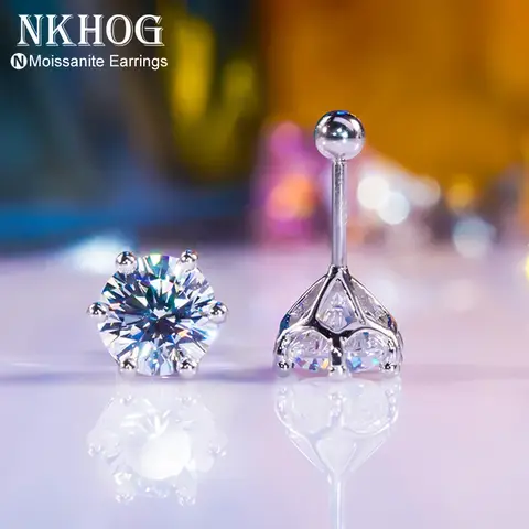 NKHOG Real 2 Carat 8mm Moissanite Stud Earrings For Women Screw Thread Ear Studs 925 Sterling Silver Jewelry Pass Diamond Test