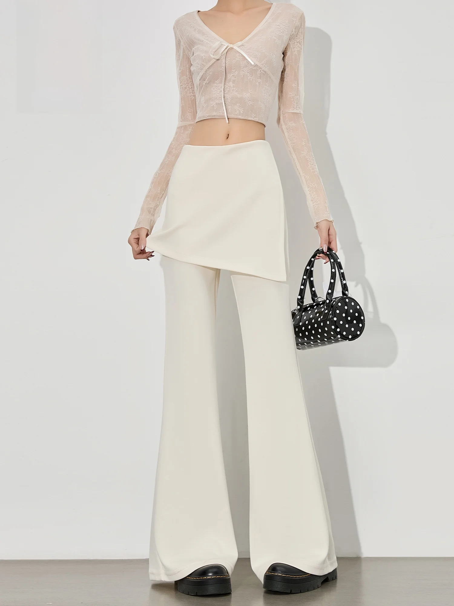 

White Casual Pants Women's Sport Yoga Pants Micro Flared Chic American Girl Curtain Pants Casual Sle l Waist