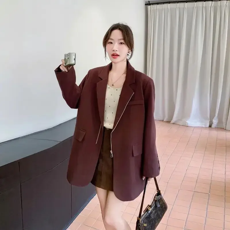 

Женский корейский стиль 202, весна-осень, новый минималистичный пригородный пиджак, элитный уникальный дизайн, стильный пиджак премиум-класса на молнии