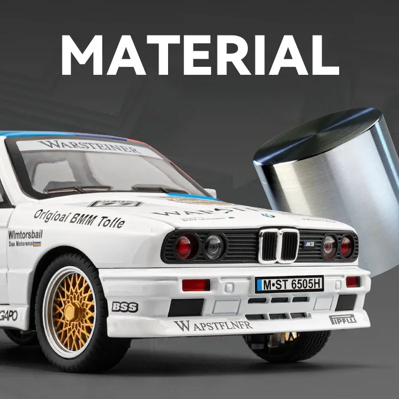 BMW M3 Racing Car Model with Sound Light Pullback Children Toy 1/24 Scale Diecast Vehicle Birthday Gift Toy Miniature Voiture