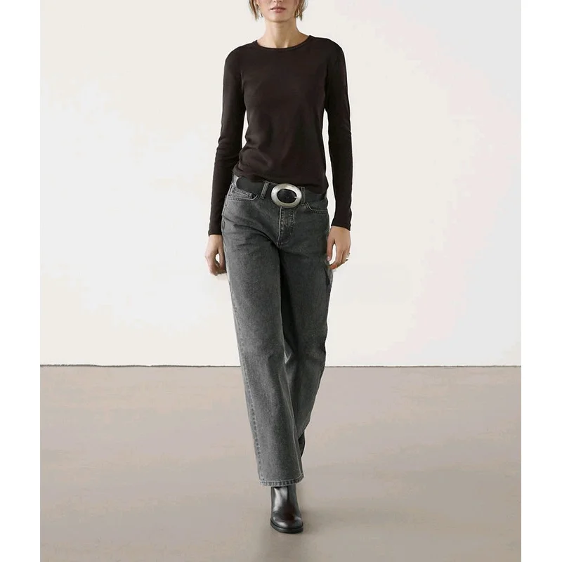 봄 신작 여성 기본 핏 퓨어 코튼 긴 소매 라운드 넥 티셔츠 이너웨어 캐주얼 편안한 피부 친화적 인 탑