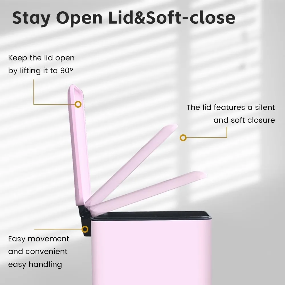 12-Gallonen-Mülleimer aus Edelstahl mit Absenkautomatikdeckel, abnehmbarem Eimer, Fingerabdruckbeständig, Geruchskontrolle, Pedalbetätigung f