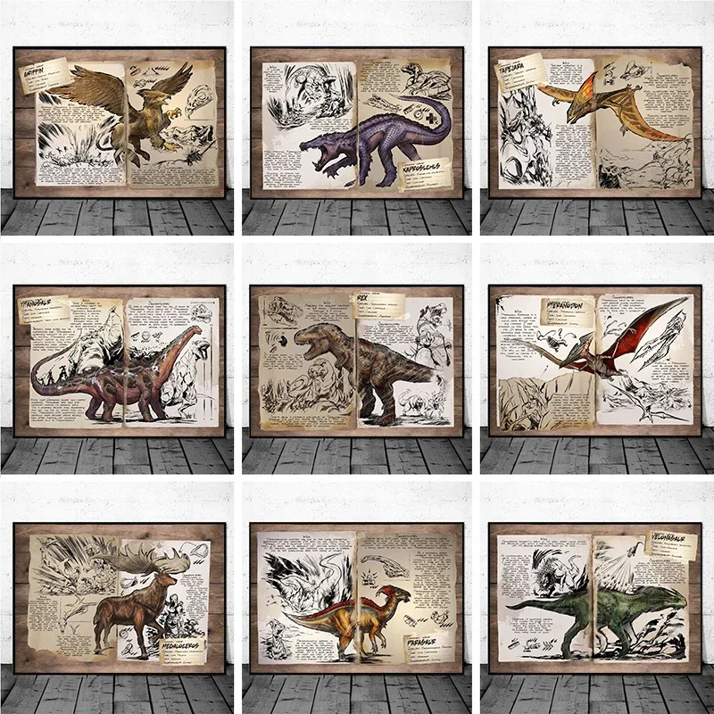 Retro ARK Survival Evolution Game Dinosaur Series Tyrannosaurus Rex Poster Canvas Paintings Wall Art Pictures Home Decor