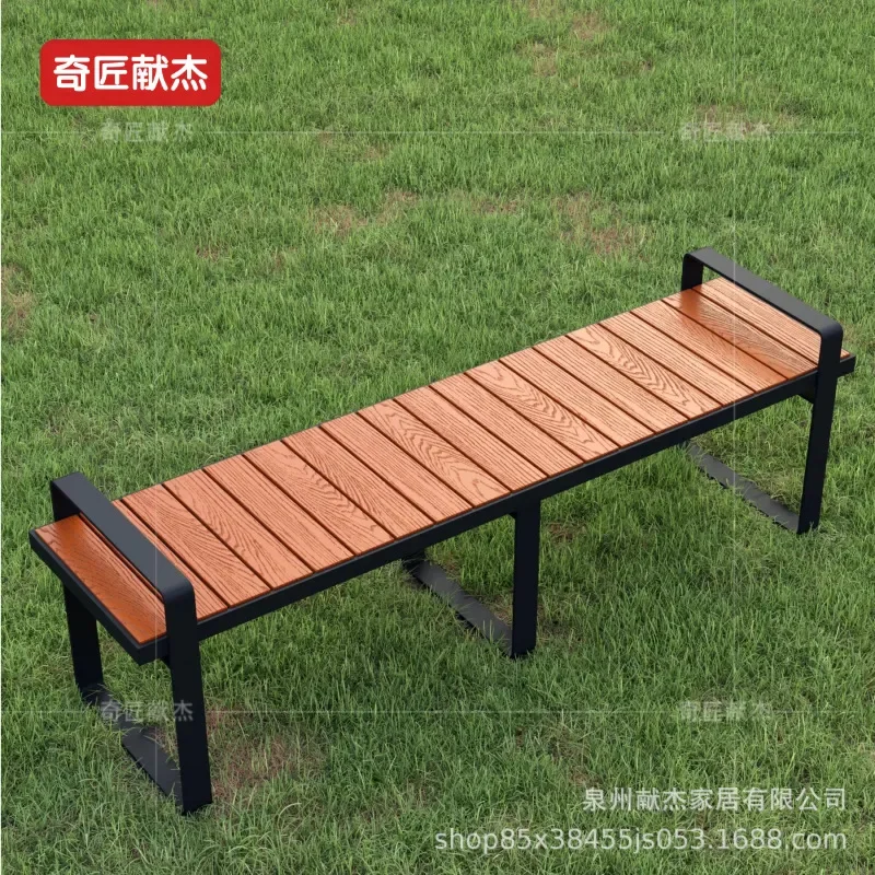 Outdoor Plastic Wood Chair Stainless Steel Park Bench Leisure Finished Seat Wrought Iron Garden Chair Simple Design for Patio