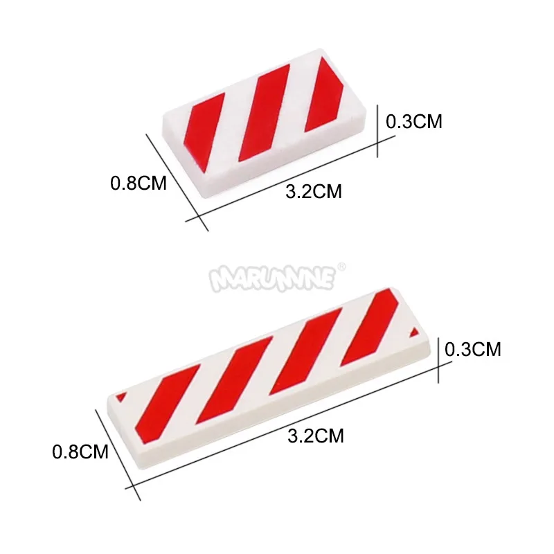 Marumine 1x4 Tile Warning Signs 20PCS MOC Bricks Danger Stripe Part Build Block Accessories Fit with 2431 p52 Plate Barricade