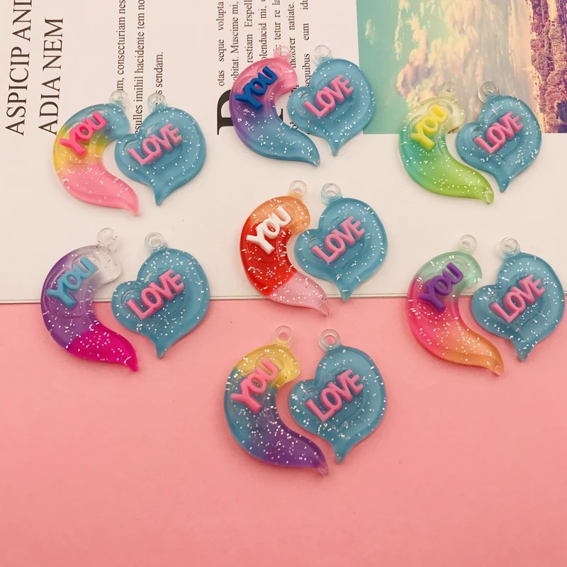 

10pcs Hot Selling Resin Cute Kawaii Glitter Love You Charm for Keychain, Earring, Scrapbooking, DIY Making, Necklace