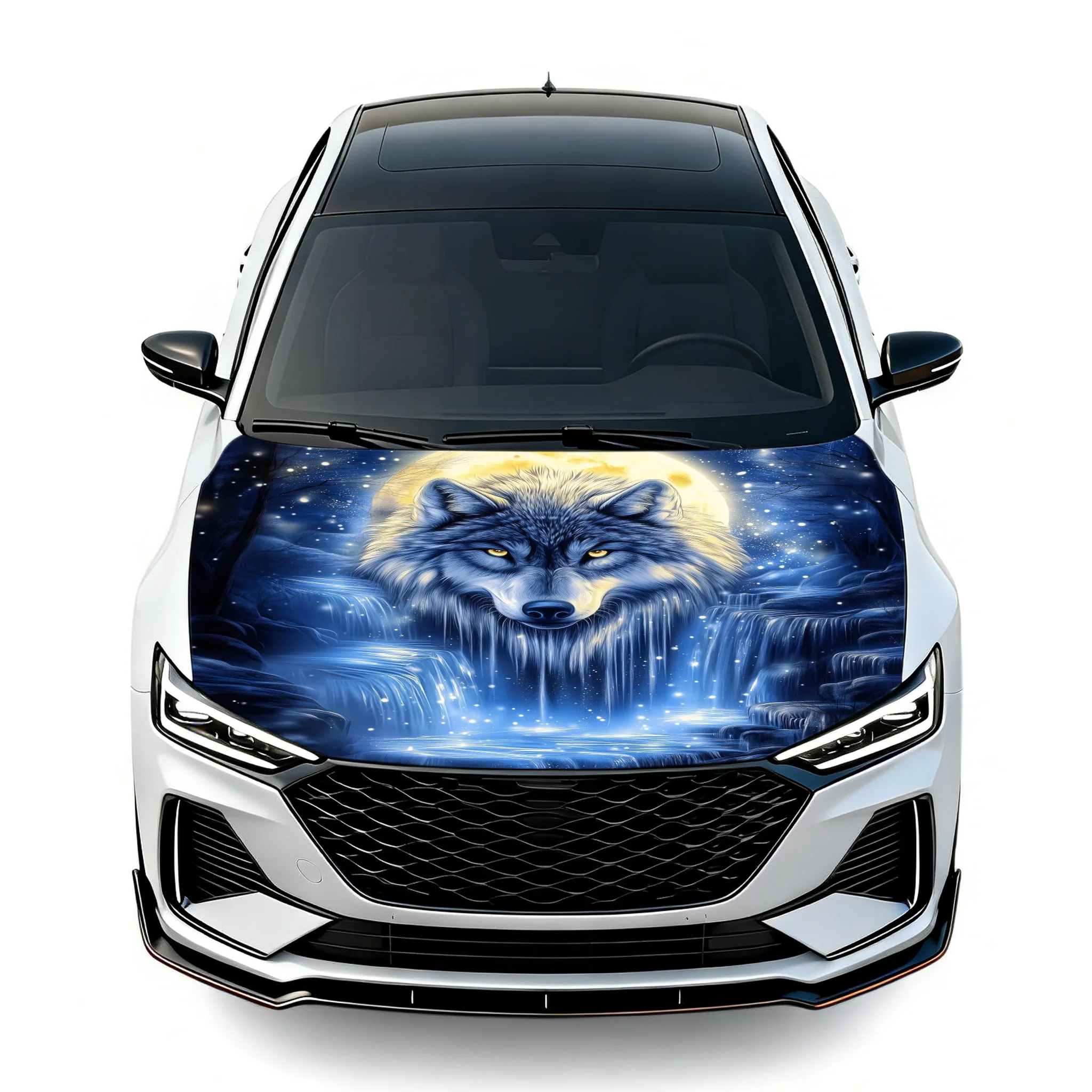 Spirit Wolf Car Hood Cover Fit for Cars SUVs Trucks Dustproof Sun Shade Car Auto Exterior Decoration
