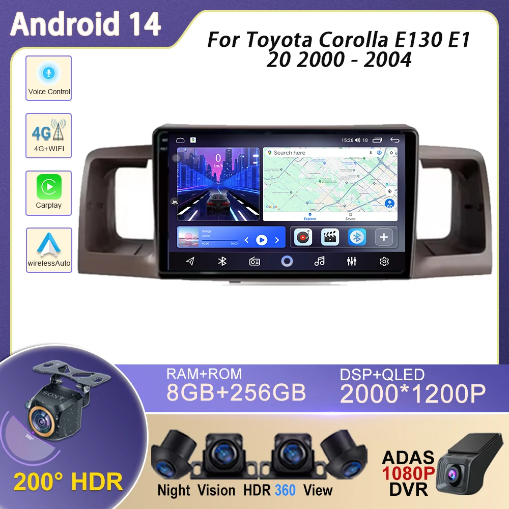 

For Toyota Corolla E130 E120 2000 - 2004 9" Android14 Car Stereo Radio Multimedia Player DVD 4G WIFI GPS touch screen wireless