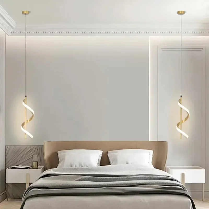 Nordic Modern Chandelier Lamp Indoor Home Light Decor Minimalist Strip Room Spiral Hanging Lamps