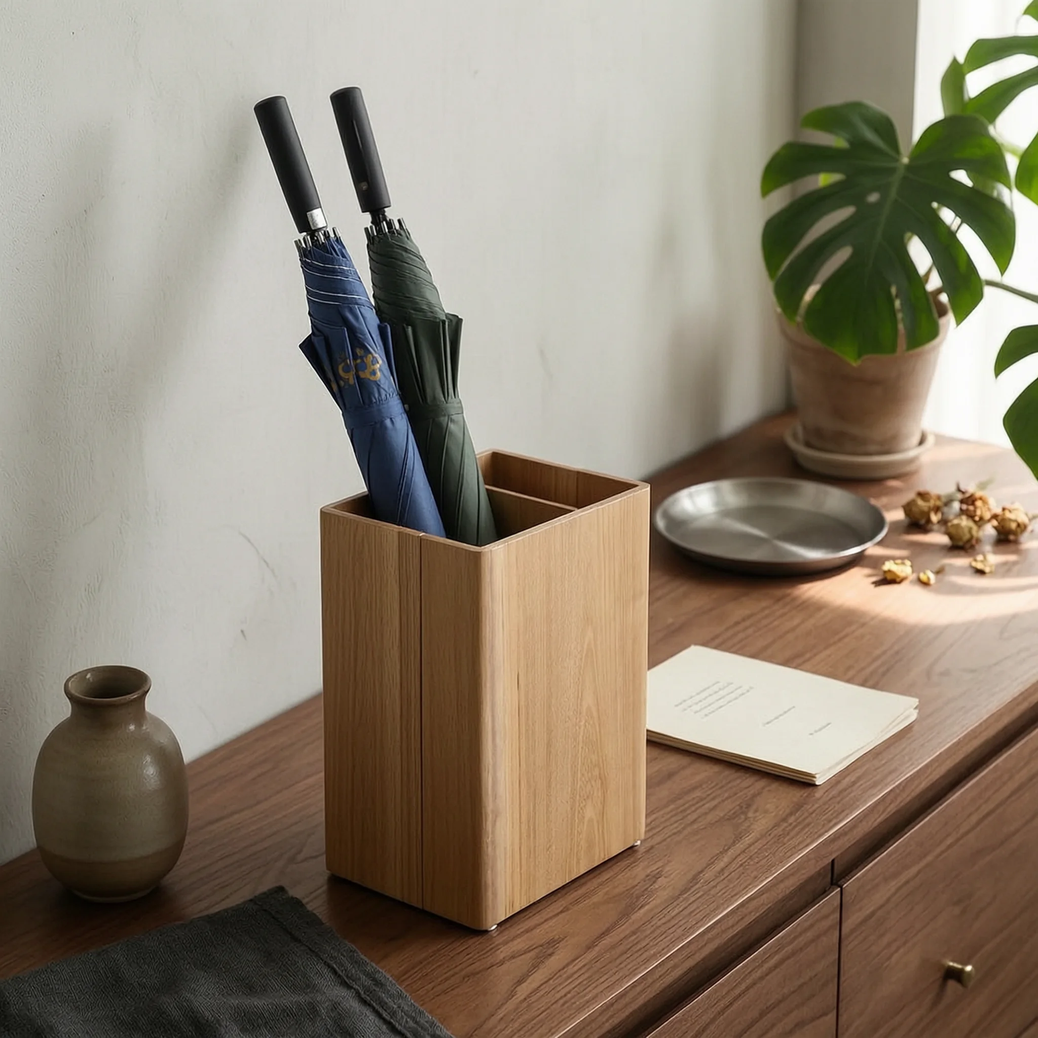 Wooden Umbrella Stand Open Floor-Standing-Standing Umbrella Stand Household Storage Tall Box-Like for Doorway, Shop