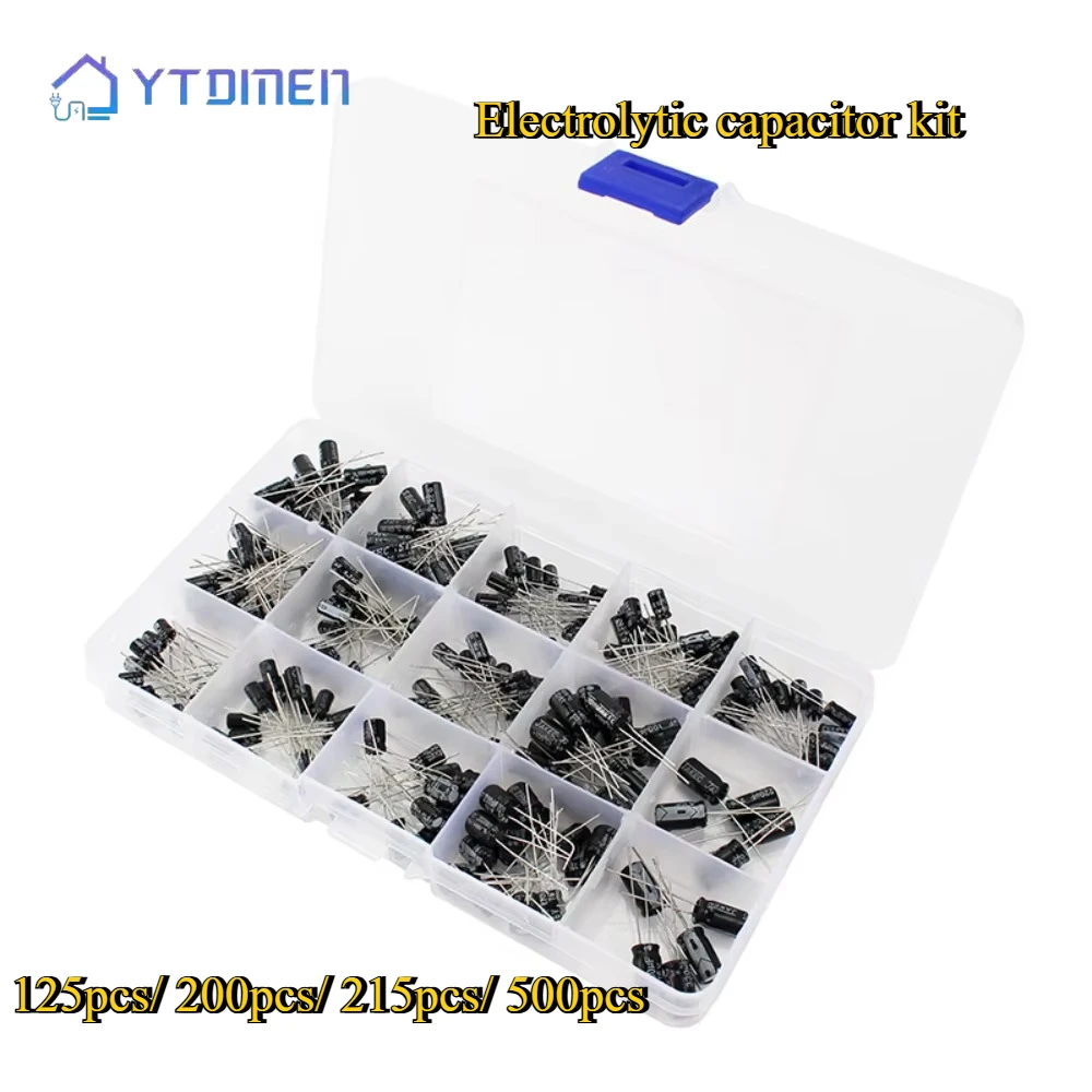 125~500PCS Aluminum Electrolytic Capacitors Set Kit 15/24/25 Kinds 1uF~220uF/ 2200uF 0.1uF~330uf/1000uF Diy Electronics Kit
