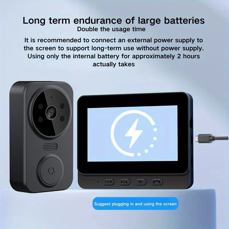 Smart Video Doorbell, 4.3-Inch Display for 2-Channel Audio Intercom, 1080P High-Definition Night Vision, Smart Home Doorbell