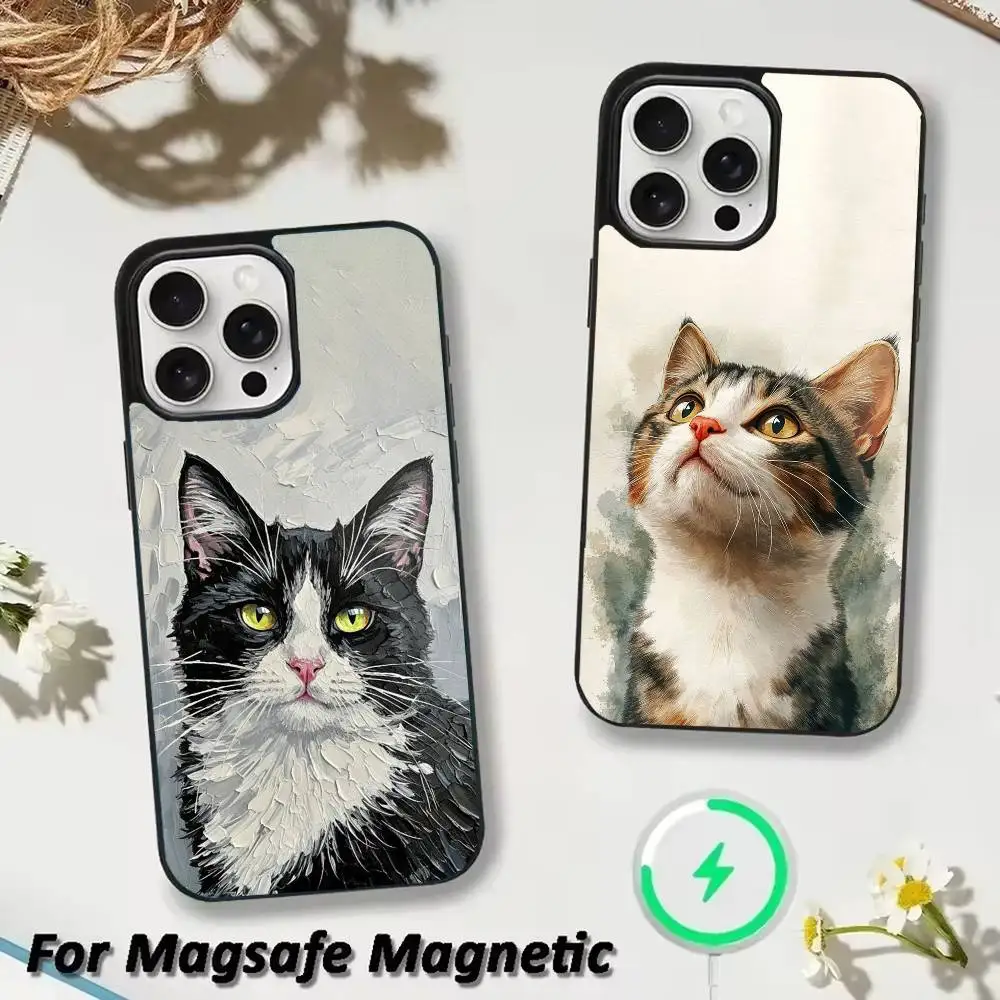 

Oil Painting Cat Phone Case For iPhone 17,16,15,14,13,12,Plus,Pro,Max for Magsafe Magnetic Wireless Charging