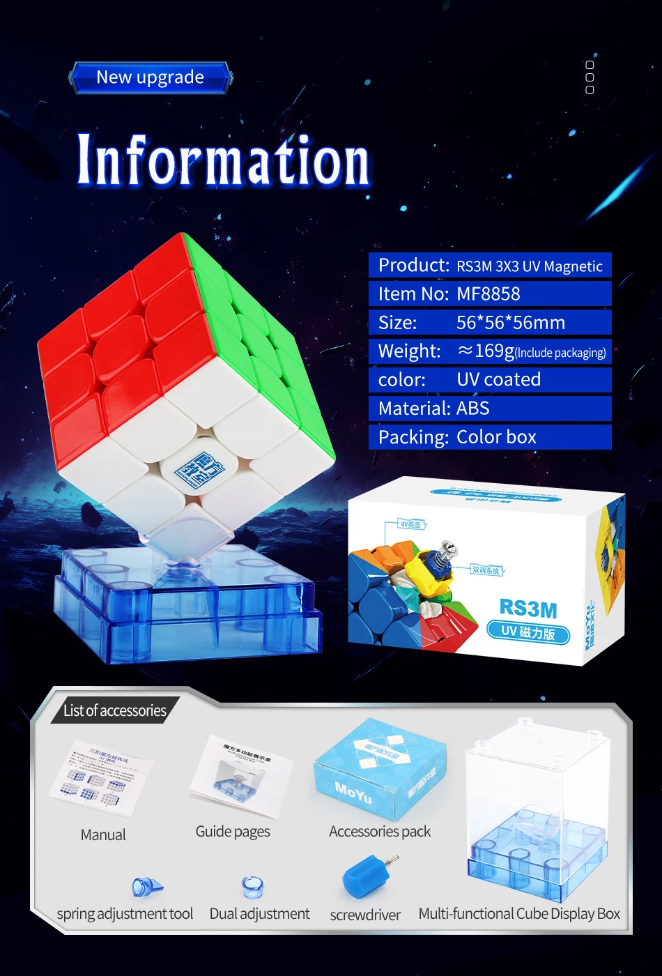 EACHHAHA Cubo de Velocidad magnético 3 x 3, MOYU RS3M,Cubo mágico