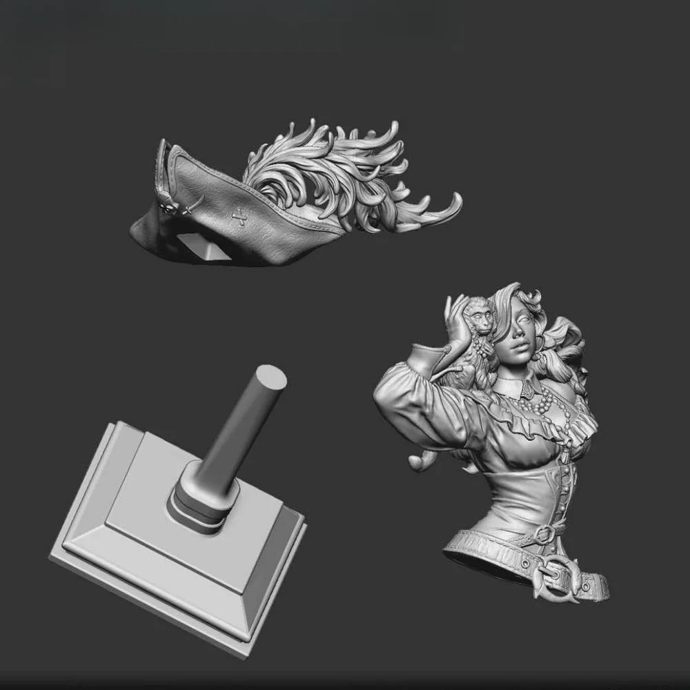 1PC 10cm/14cm Female Pirate Bust Model 3D Printed Resin Blank Statue Sculpture DIY Coloring Self-assembly Models Figurines view 4