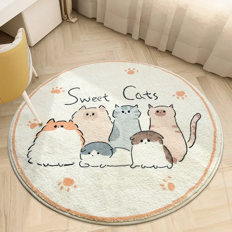 Cartoon Children's room girls round imitation cashmere carpet ins wind bedroom living room study anti-slip mats