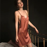 Sexy Pajamas Night Dress Women Sleepwear Deep V Suspender Nightdress Beauty Back Simulation Silk Nightgowns Thin Home Clothes - Image 3