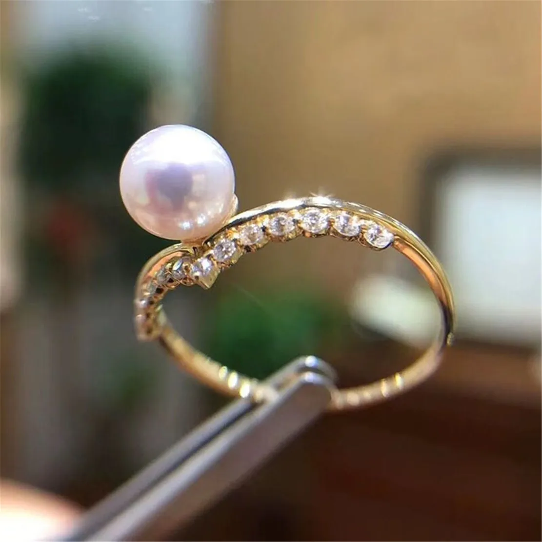925 Stamped Alloy Gold-Plating Adjustable Pearl Ring Holder DIY Jewelry Findings, Craft Supplies for Handmade Rings No Pearl