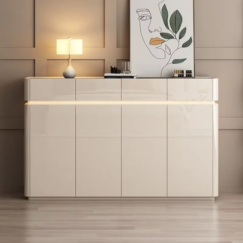 Beige 6-Layer Wooden Shoes Rack Convertible Extendable Space-Saving Entryway Organizer Smart Control LED Shoe Cabinet
