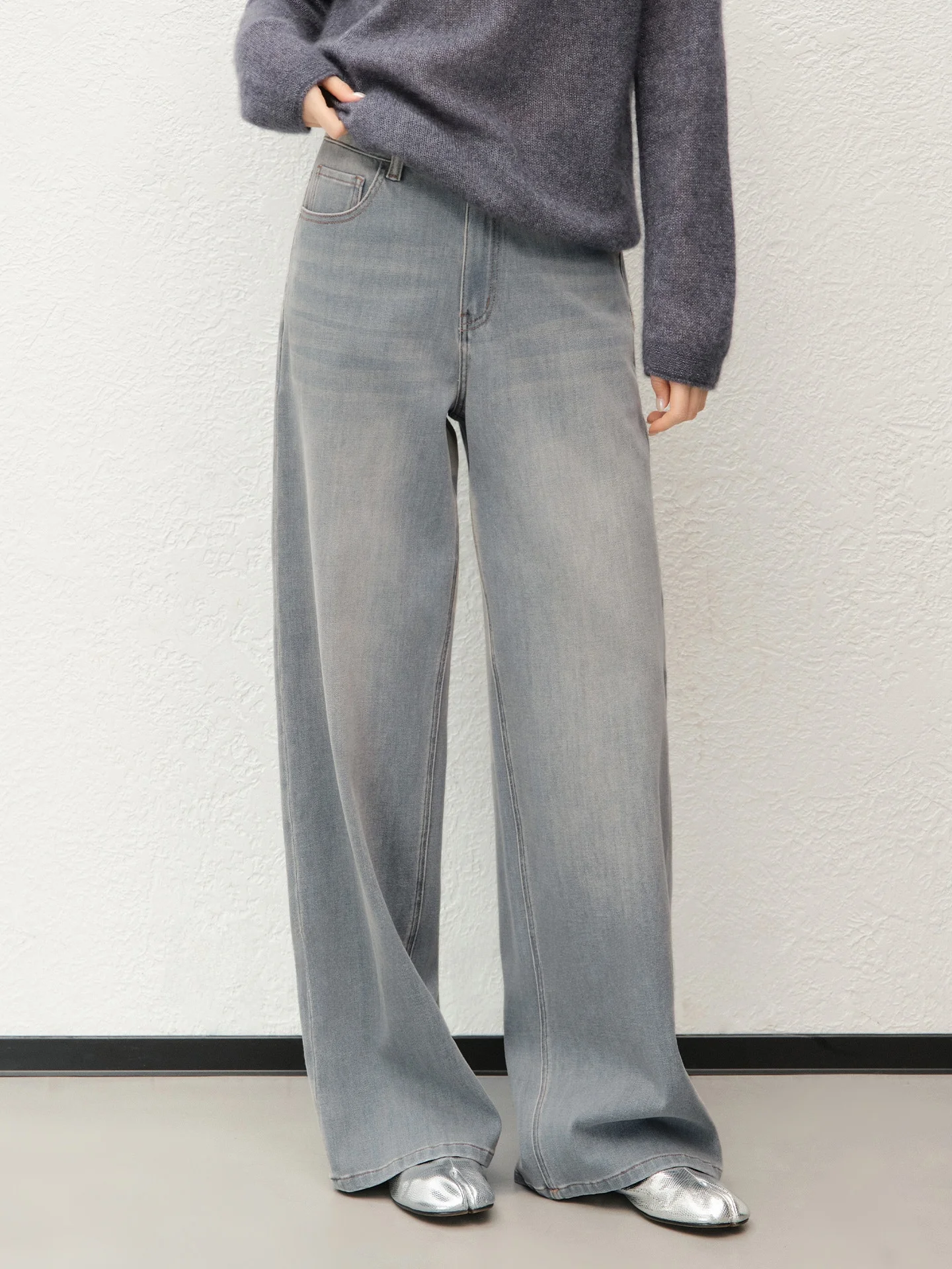 

Джинсы MeiYang Purple e Denim Salt Series Sli с четырехсторонним стрейчем, прямые, с высокой талией, на молнии, для повседневной носки
