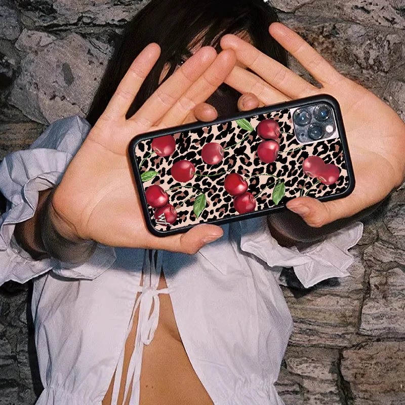 Hot Luxury Wildflower 3D Sexy Flower Leopard  Anti-Fal Phone Case For iPhone 14 15 13 12 16 Pro Max Cute Cartoon Cherry Cover