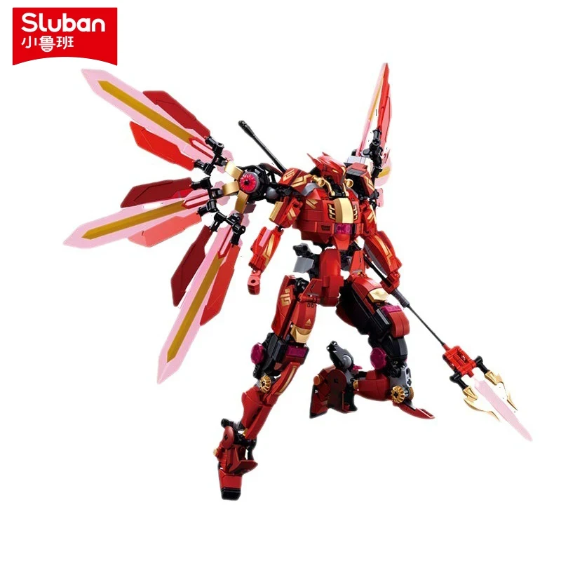 511PCS Red Halberd Athena Building Blocks Flame Mecha Bricks Figure Model Desktop Display Educational DIY Toys For Kids Holiday