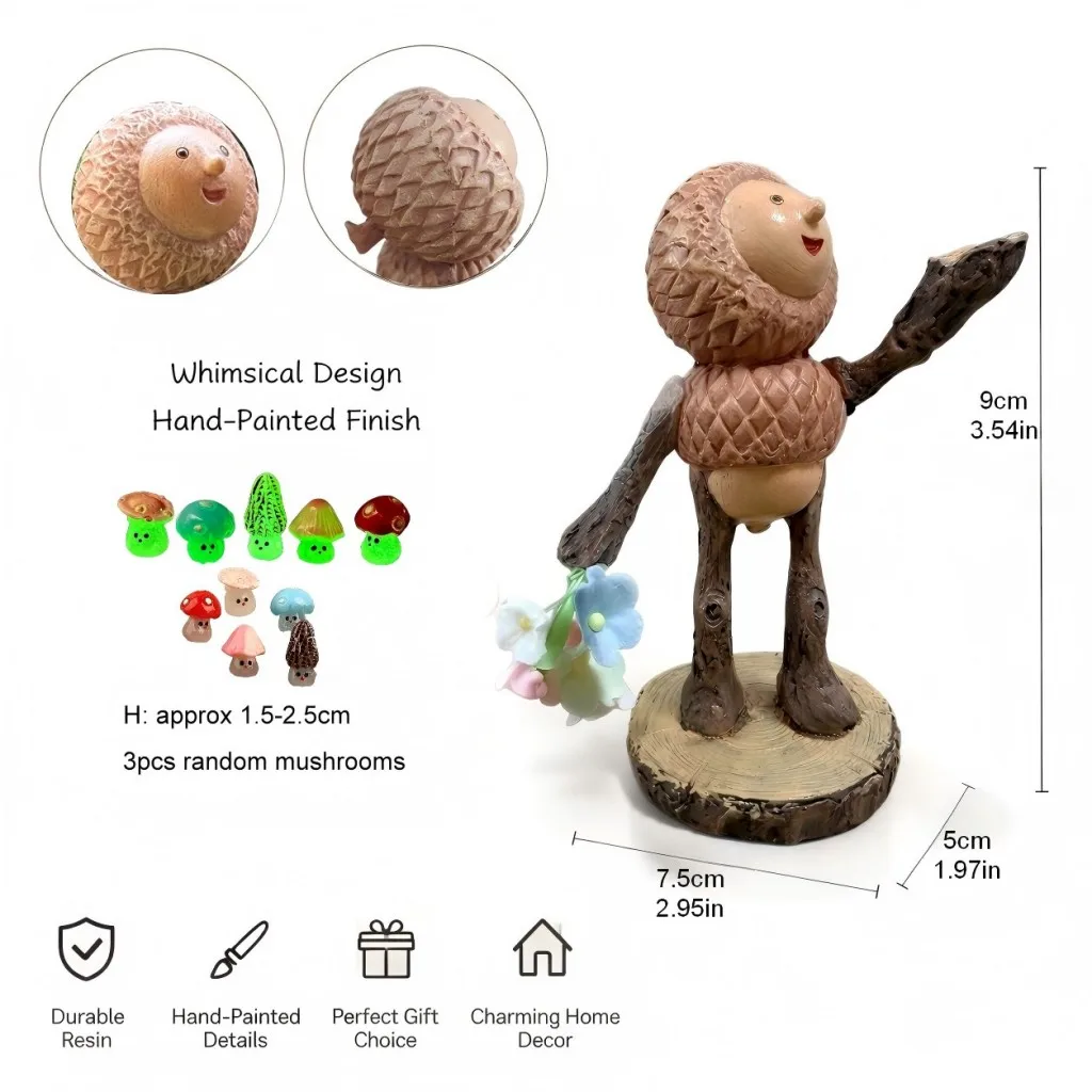 Fairy Garden Acorn Man Figurine Cute Resin Miniature Forest Elf Statue Outdoor Lawn Decor Mushroom Ornament Micro Landscape Gift