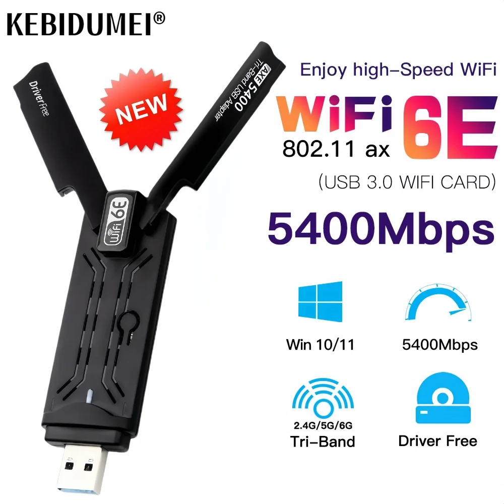 AX5400 WiFi 6E USB Adapter Dongle Tri Band 2.4G/5G/6GHz USB3.0 WiFi 6 Network Card Antenna For Laptop Win10/11 Driver Free