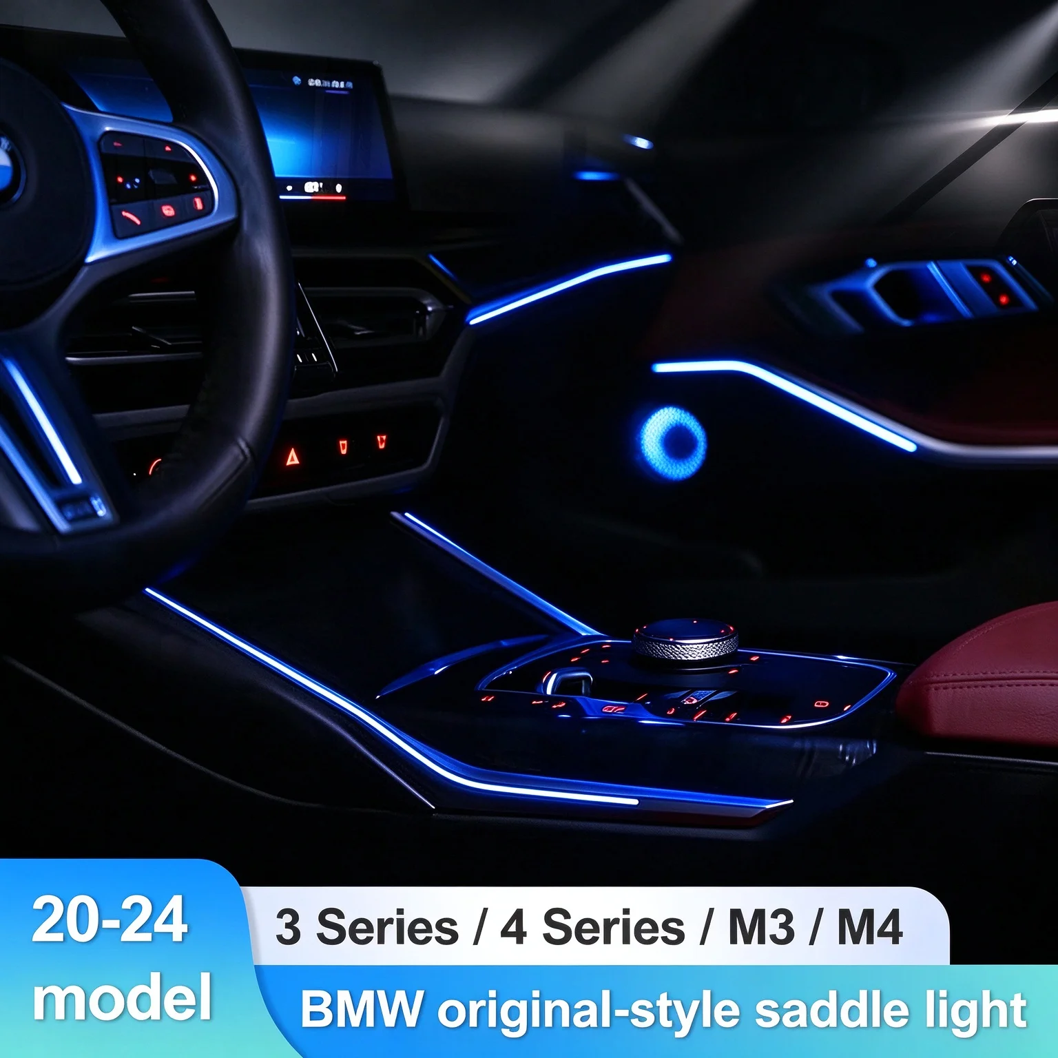 Center Console LED Ambient Light For BMW G20 G22 G80 G82 3 4 Series M3 M4 2020-2024 Plug and Play Car Interior Atmosphere Lamp