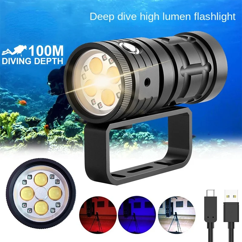 Sea Frog Diving Special Strong Light Flashlight Underwater Deep  100 meter Photography Light Waterproof Night Sea Lighting