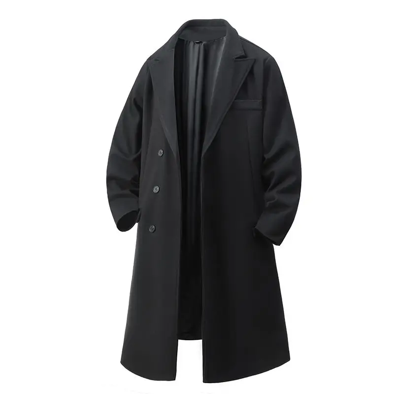 

Men's Mid-Length Woolen Coat Double-Breasted Loose Fit Fashionable City Style Winter Outerwear Polyester Fiber Long Sleeve
