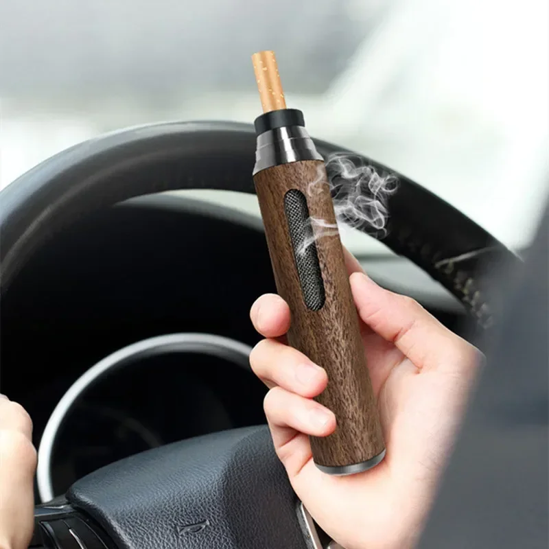 Wood Ashtray Pocket Cigar Ash Tray Soot Cover Portable Ashtray For Car Smoking Accessories With Velvet Bag and Cleaning Brush