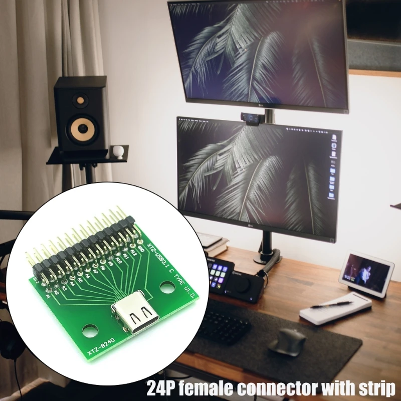 Papan Uji PCB USB3.1 Tipe C, Konektor Wanita 24P Dengan Deretan Pin Untuk Pengujian Data Kecepatan Cepat