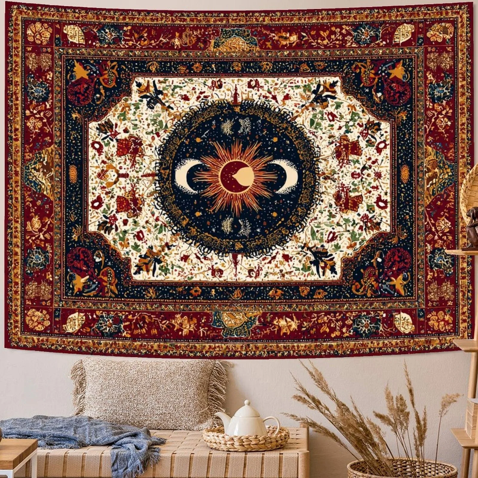 Large Bohemian Mandala Print Tapestry Wall Hanging Polyester Ethnic Vintage Decor Art Fabric Poster Boho Room Decoration